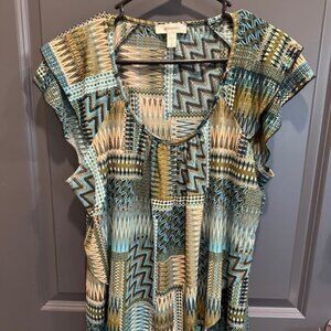 Dressbarn Woman's 1X Blue/Brown/Gold Sleeveless Blouse